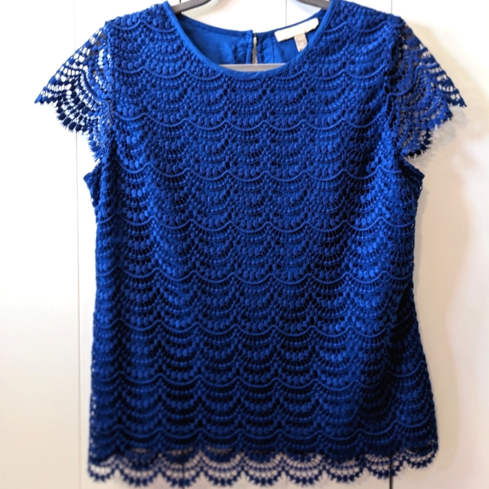 BANANA REPUBLIC royal blue, lace top, size 8 Petite.